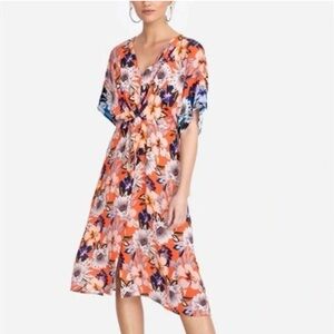 Johnny Was Jade Floral Long Dress V-neck Orange Floral 100% Rayon SZ L Pristine